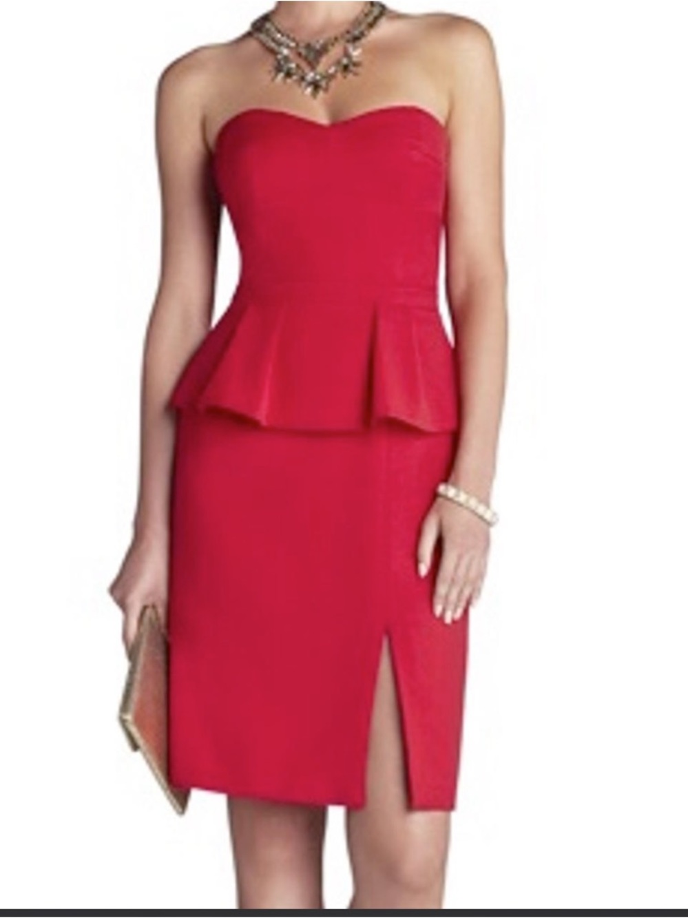 BCBG Max Azria red sweetheart neckline peplum detachable straps dress size 6